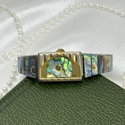 Gold Abalone Watch with Rectangular Dial