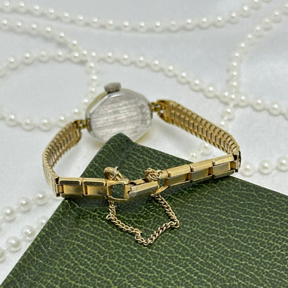 Dainty Gold Vintage Geneva Wind-Up Cocktail Watch with Textured Band