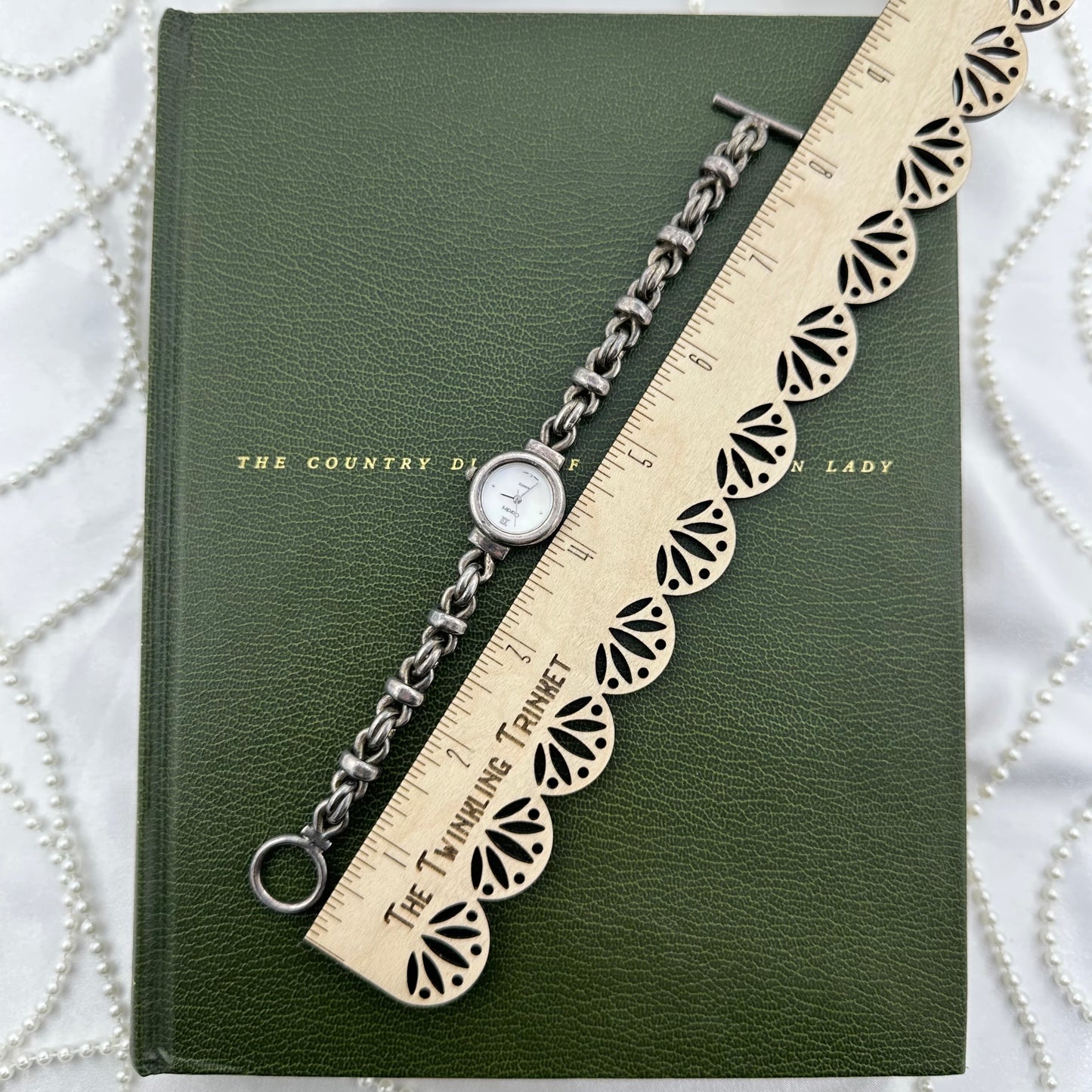 Sterling Silver Plated Chain Bracelet Watch with Mother of Pearl Dial