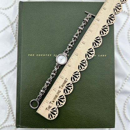 Sterling Silver Plated Chain Bracelet Watch with Mother of Pearl Dial