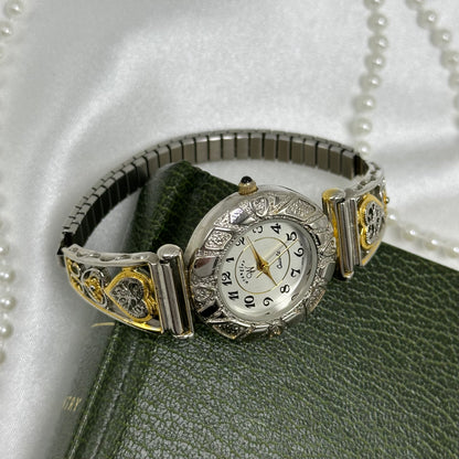 Two-Tone Wrangler Watch with Filigree Hearts Band and Black Jewel Crown