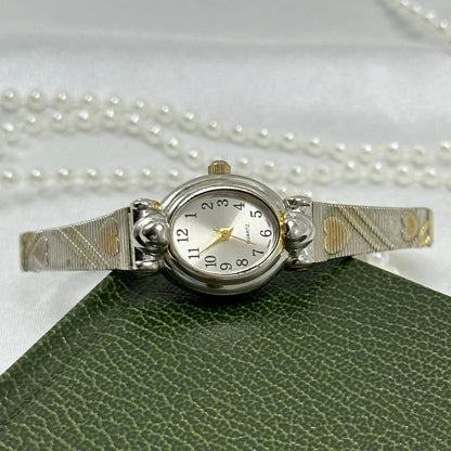 Dainty Two-Tone Oval Dial Heart Watch