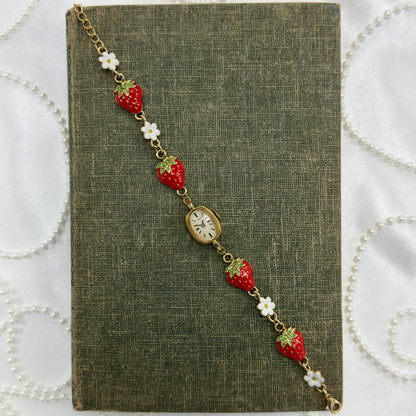 Gold 1979 Timex with Strawberry Charm Bracelet