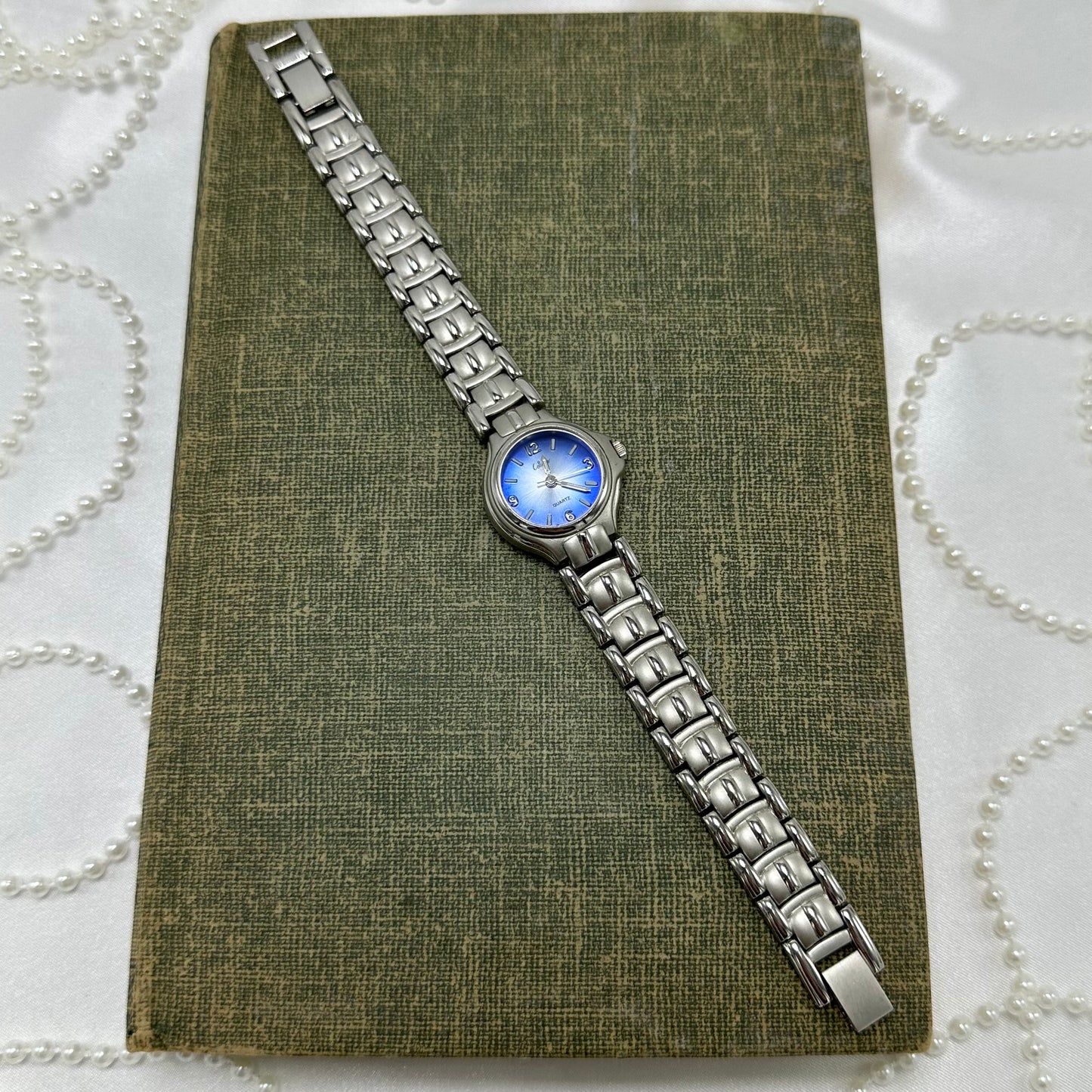 Silver Watch with Blue Dial