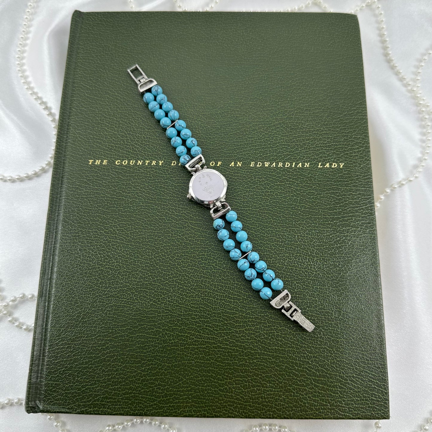 Silver Marcasite Watch with Turquoise Bead Band