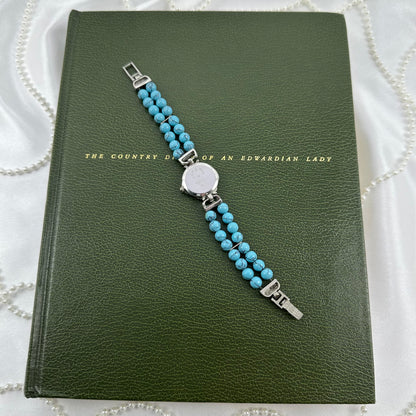 Silver Marcasite Watch with Turquoise Bead Band