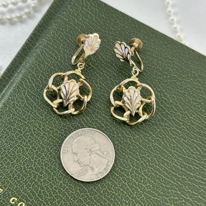Two-Tone Dangle Leaf Screw Back Earrings