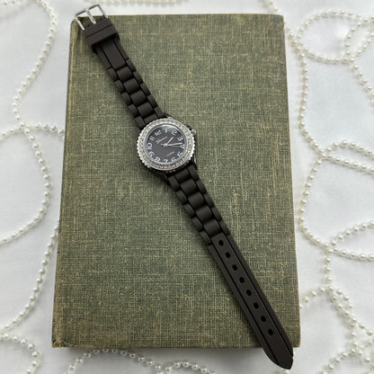 Brown and Silver Diamanté Geneva Watch