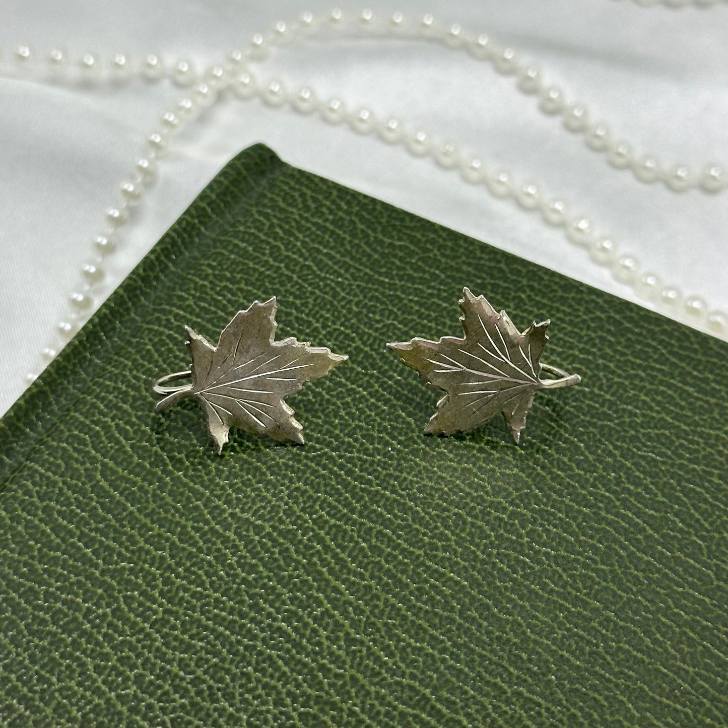 Silver Leaf Screw Back Earrings