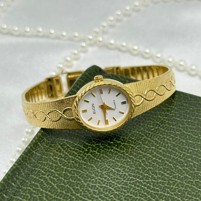 Gold Elgin Watch with Detailed Swirl Band