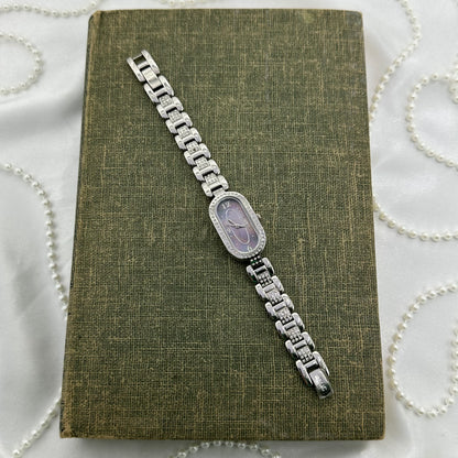 Silver Diamanté Fossil Watch with Purple and Pink Iridescent Dial