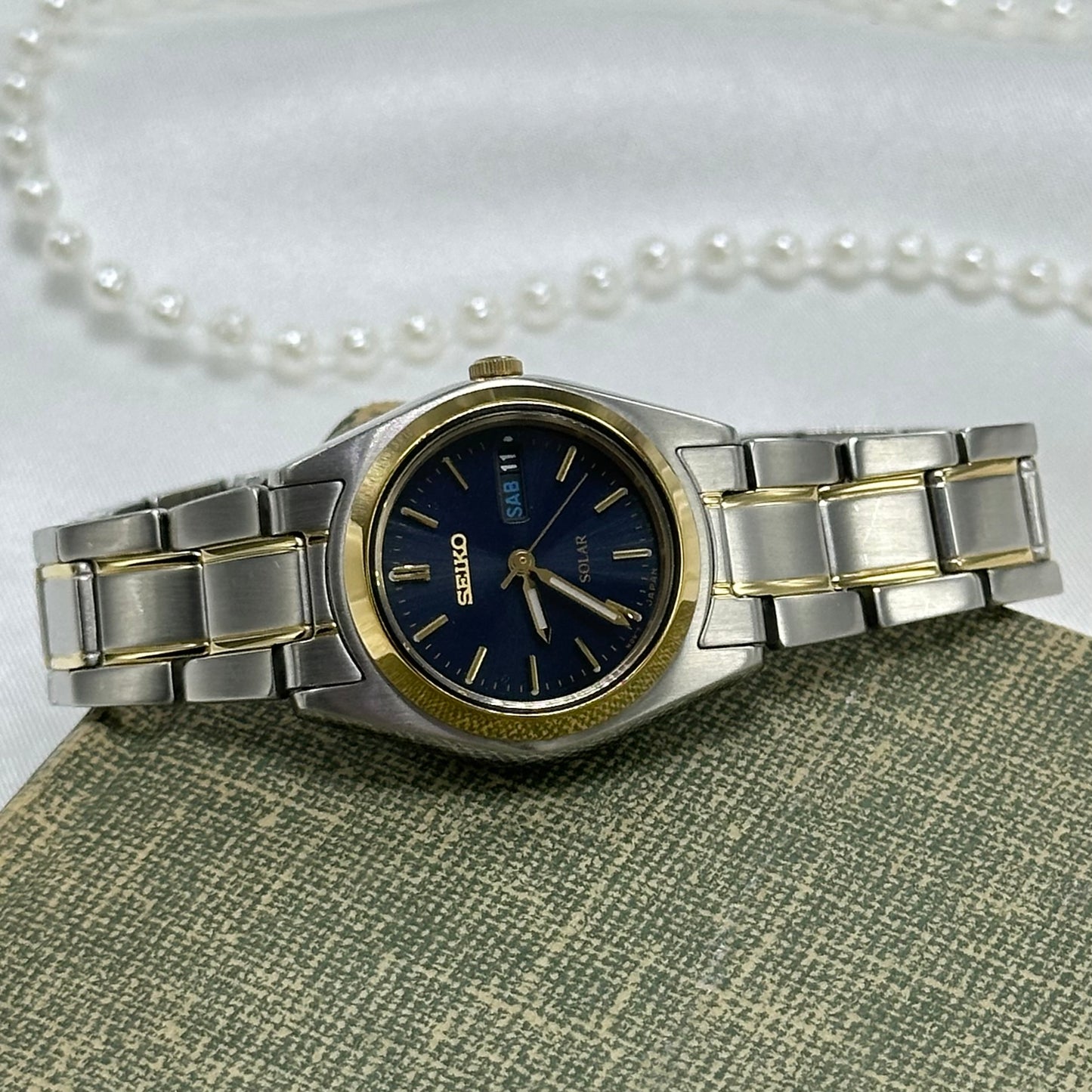 Two-Tone Blue Dial Solar Seiko Watch