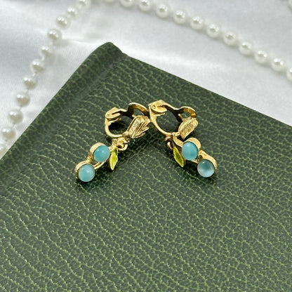 Dainty Gold Dangle Turquoise Fruit Earrings
