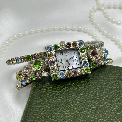 Pastel Rhinestone Watch with Mother of Pearl Dial