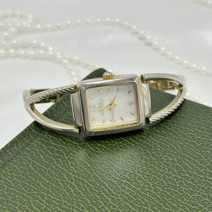Silver Gloria Vanderbilt Watch with Square Mother of Pearl Dial