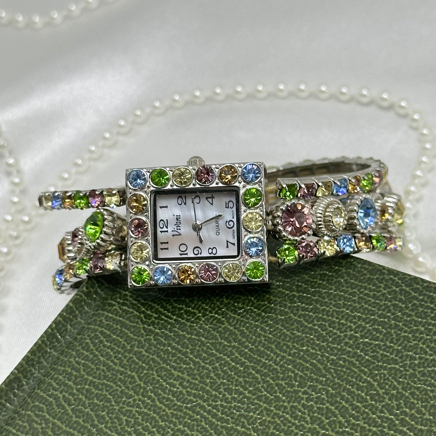 Pastel Rhinestone Watch with Mother of Pearl Dial