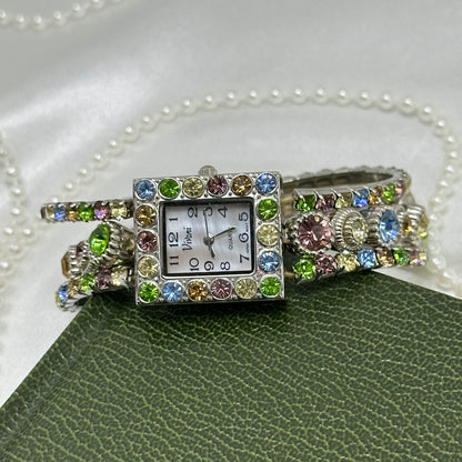 Pastel Rhinestone Watch with Mother of Pearl Dial