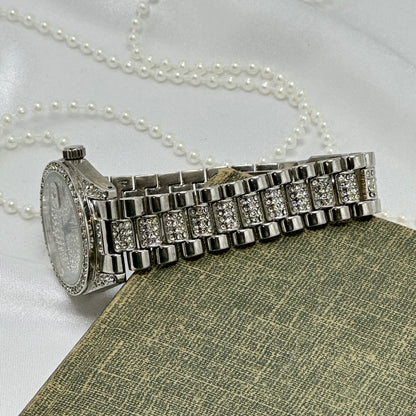 Silver Iced Out Geneva Watch