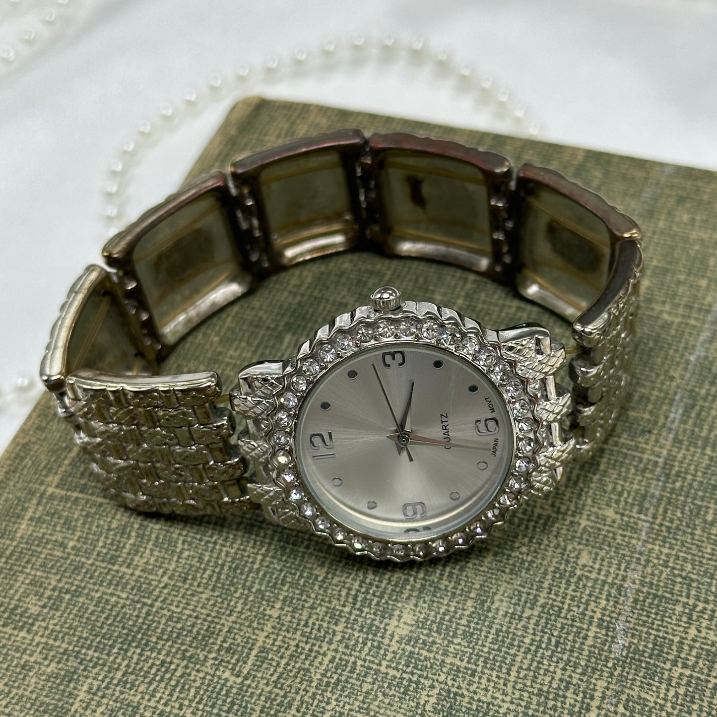 Silver Diamanté Stretchy Band Watch