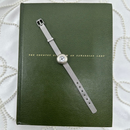 Dainty Silver Watch with Bubble Dial and Mesh Band