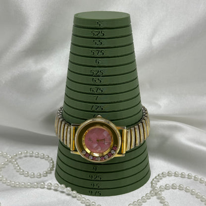 Pink and White Floating Crystal Dial Gold Watch
