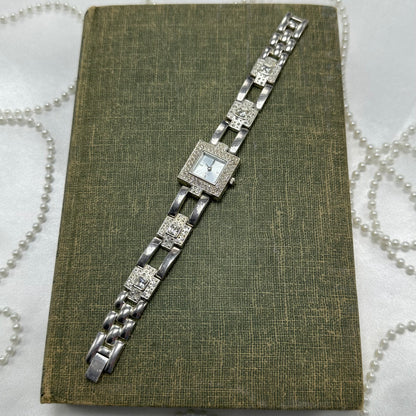 Silver Square Dial Diamanté Watch