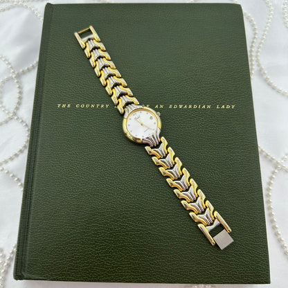 Two-Tone Pearl Watch with Large Round Dial and Date Display