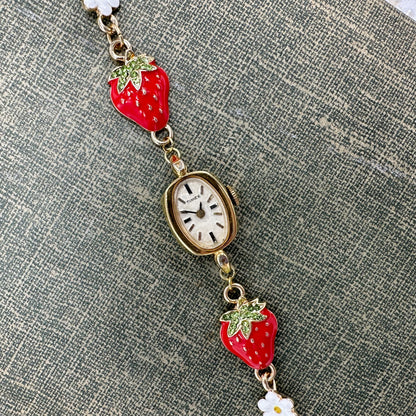 Gold 1979 Timex with Strawberry Charm Bracelet