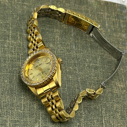 Gold Gruen Water Resistant Watch with Date Display