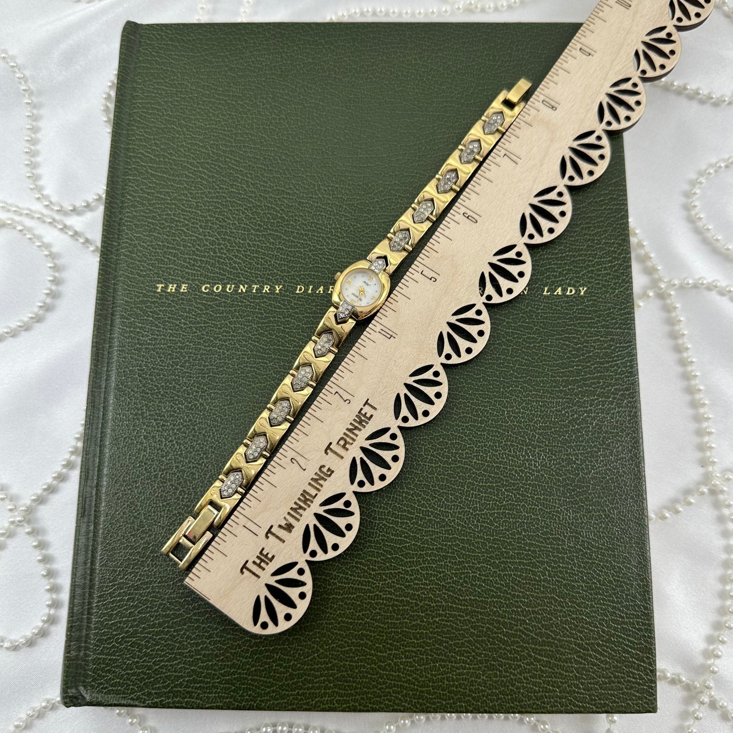 Vintage Two-Tone Diamanté Watch with Mother of Pearl Dial