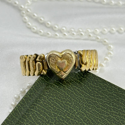1940's Vintage Gold Sweetheart Bracelet with Hidden Heart Compartment