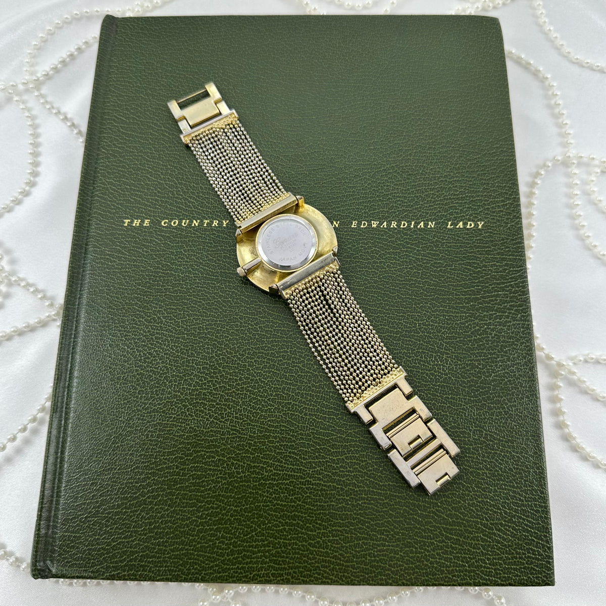 Gold Geneva Watch with Beaded Chain Band