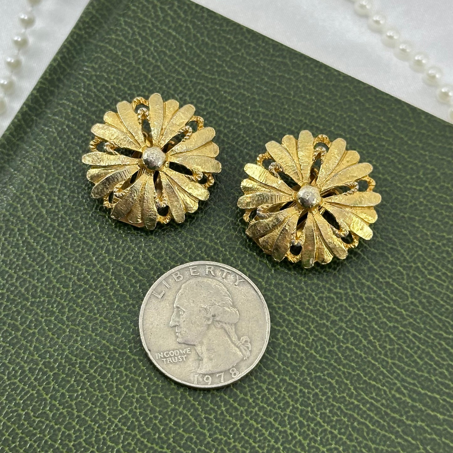 Chunky Gold Flower Vintage Clip On Earrings