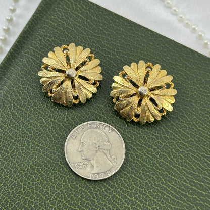 Chunky Gold Flower Vintage Clip On Earrings