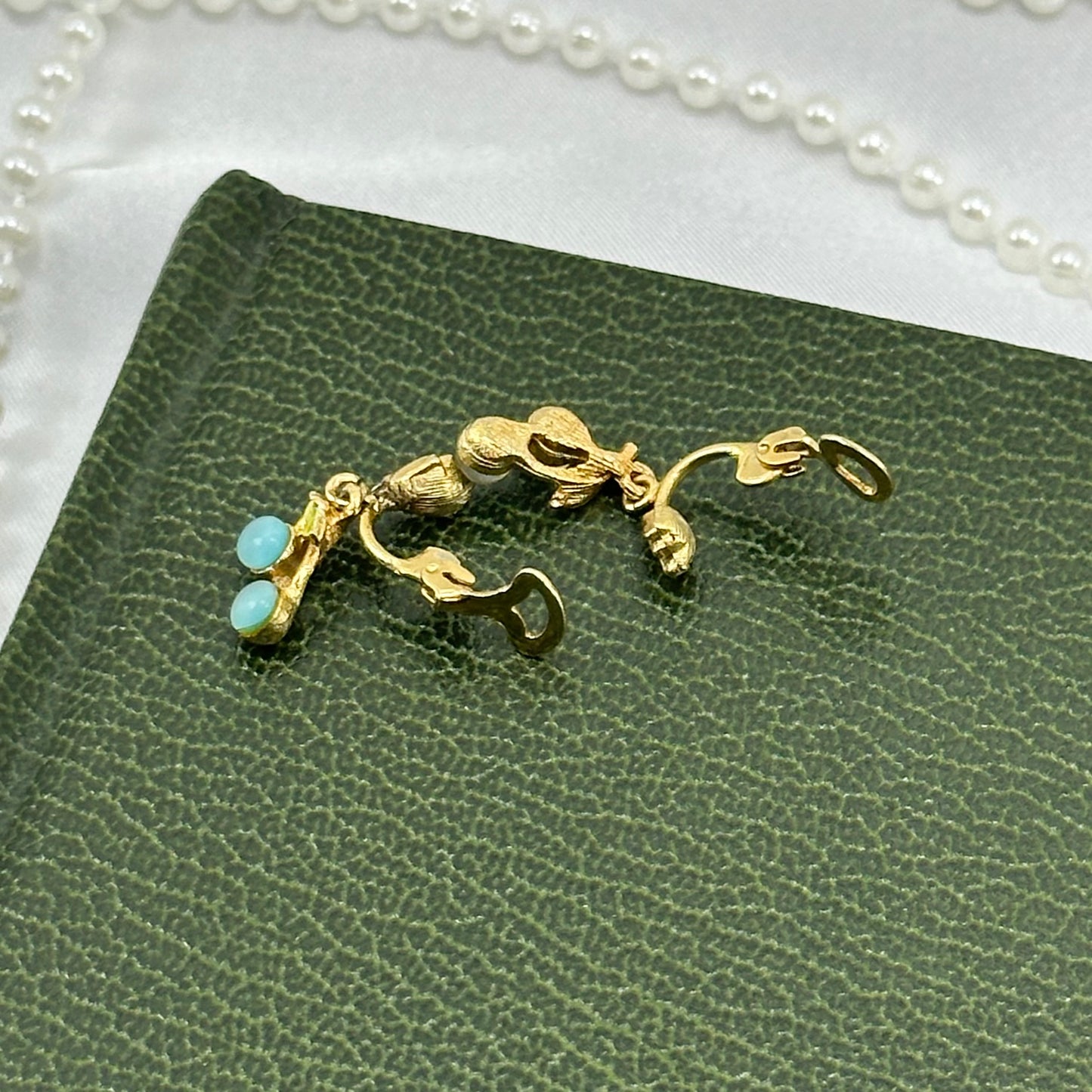 Dainty Gold Dangle Turquoise Fruit Earrings