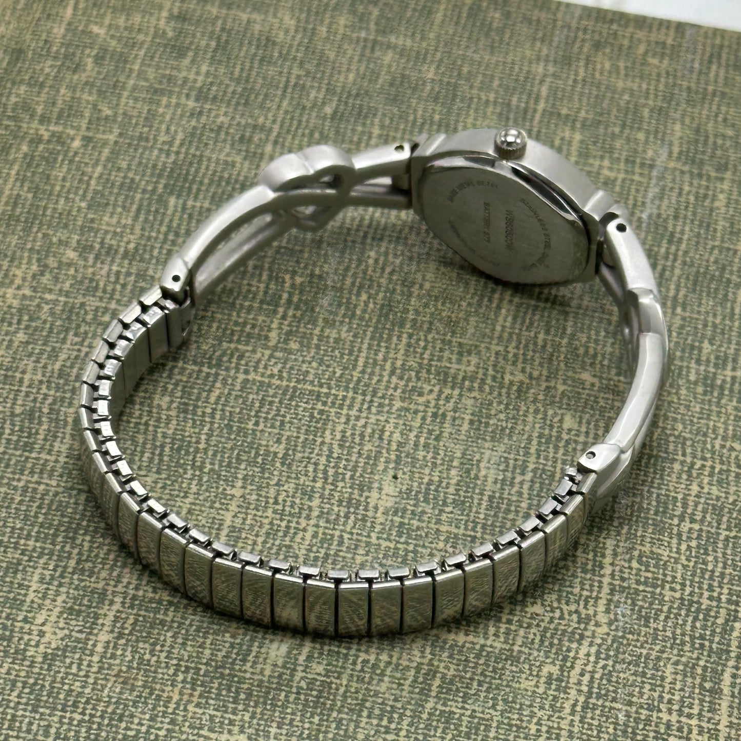 Silver Watch with Heart Band and Mother of Pearl Dial