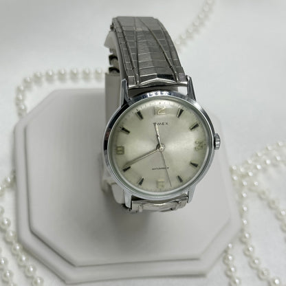 Vintage Silver Timex Watch with Textured Strap