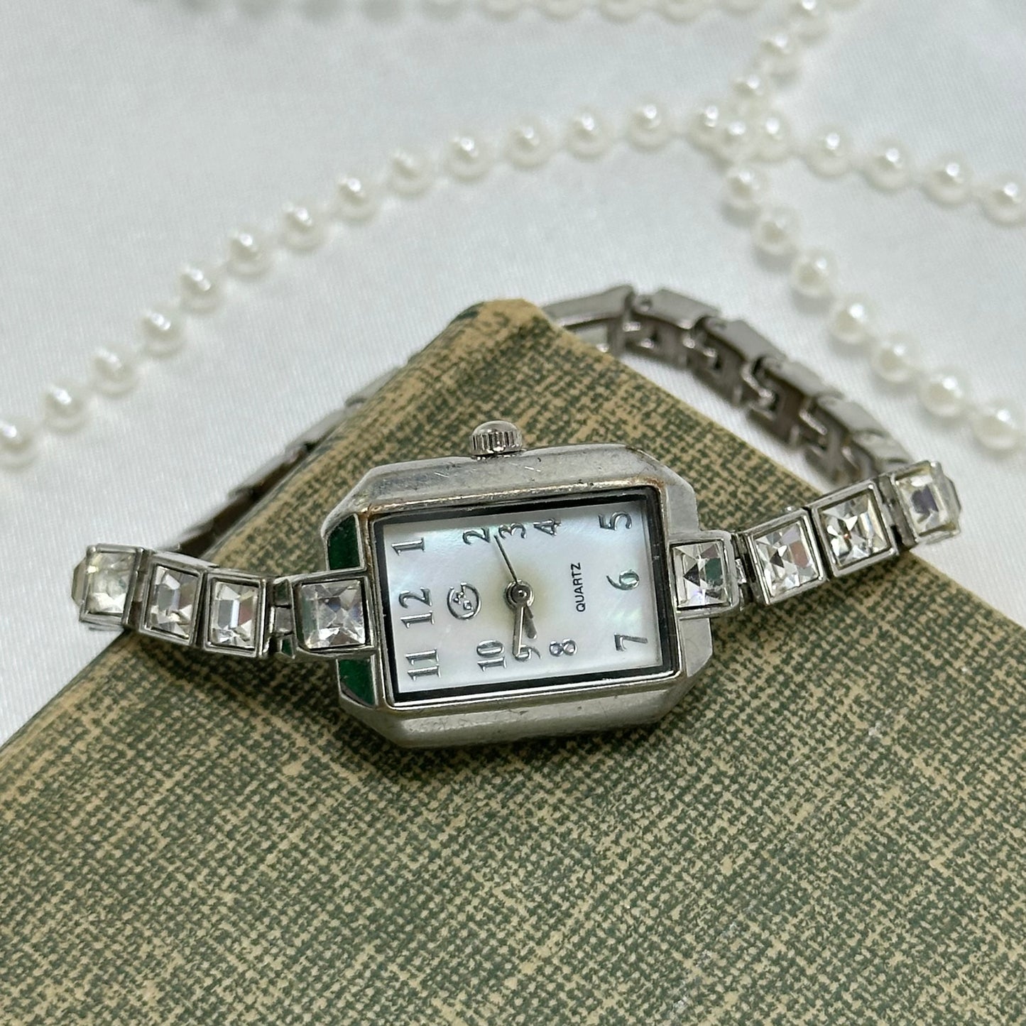 Diamanté Silver Watch with Mother of Pearl Dial