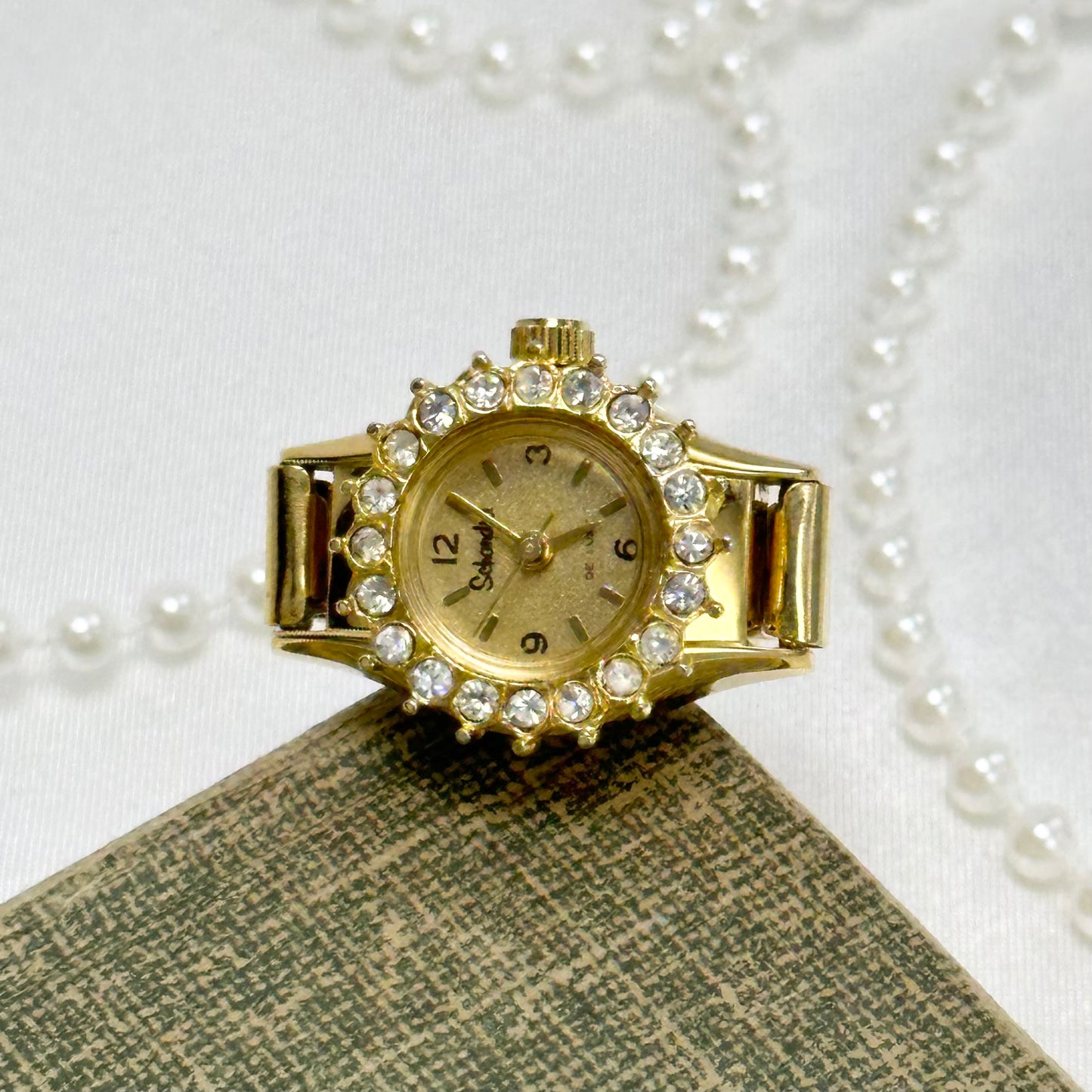 Gold Diamanté Watch Ring