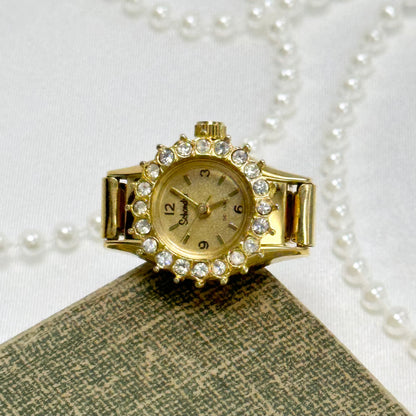 Gold Diamanté Watch Ring