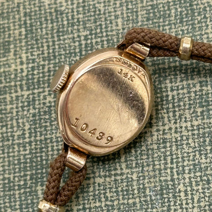 14k Vintage Rose Gold Bulova Black Dial Wind-Up Watch
