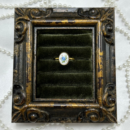 Blue Rose Enamel Cameo Ring