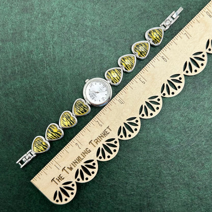 Silver Round Dial Watch with Tiger Heart Bracelet Band