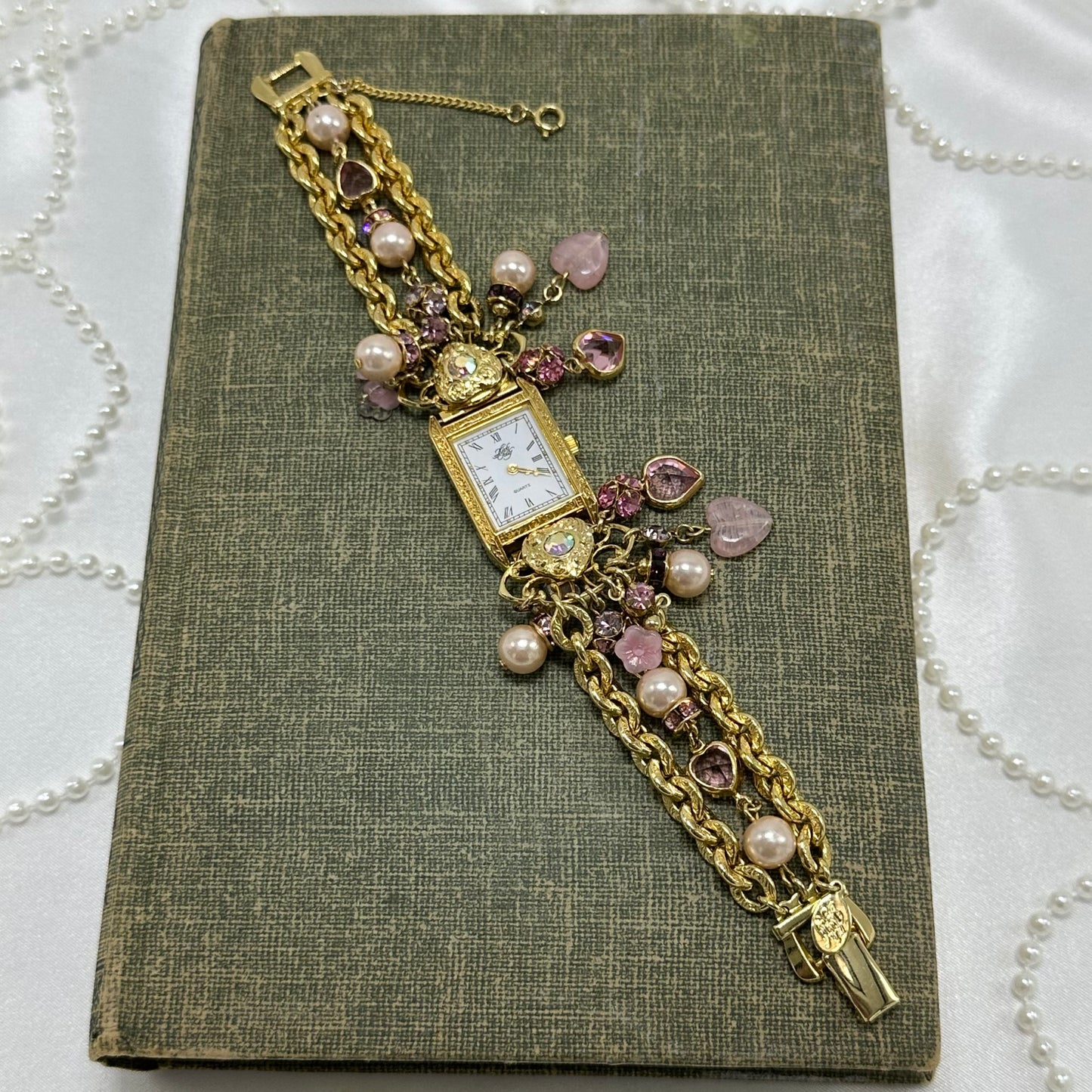 Rare Vintage Kirk's Folly Pink and Gold Charm Watch