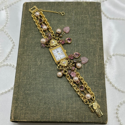 Rare Vintage Kirk's Folly Pink and Gold Charm Watch