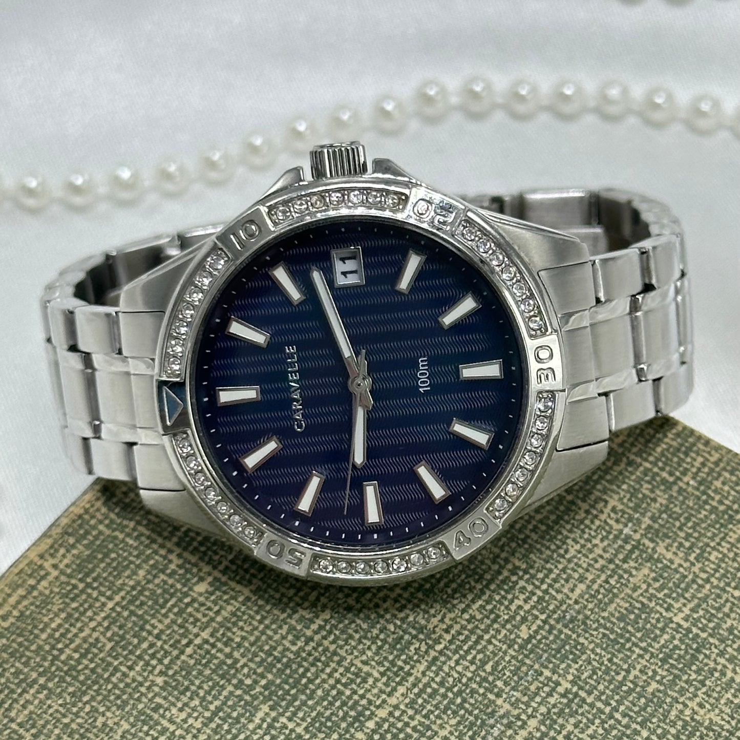 Blue Dial Caravelle Diamanté Watch