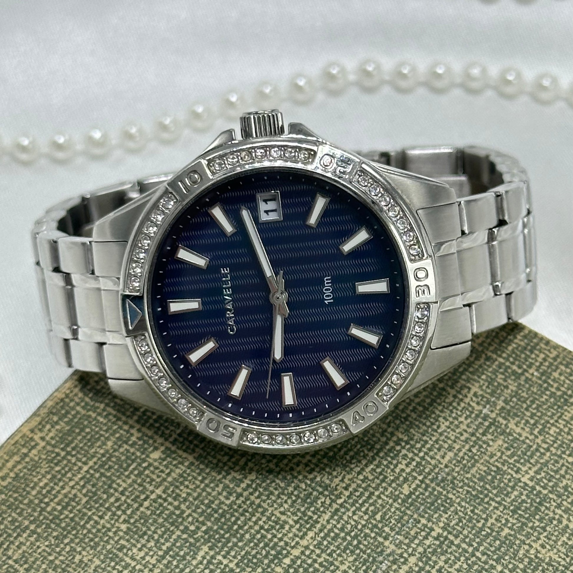 Blue Dial Caravelle Diamanté Watch
