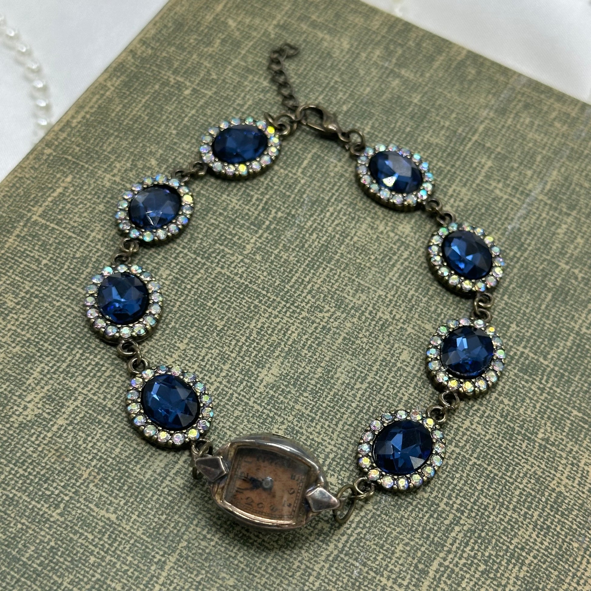 Blue Stone Chain Bracelet with Vintage Copper 14k GF Watch