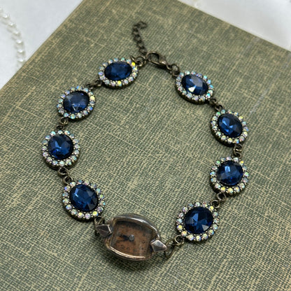 Blue Stone Chain Bracelet with Vintage Copper 14k GF Watch
