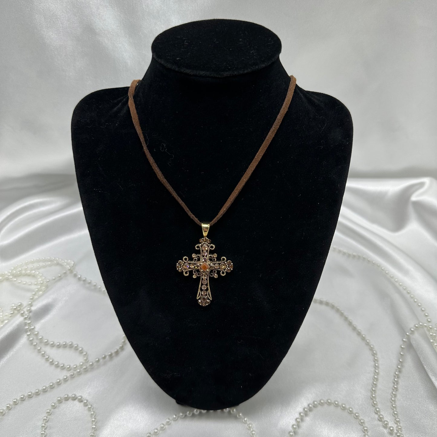 Brown and Gold Cross Necklace